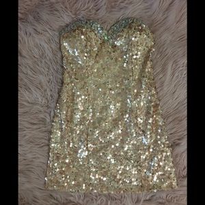 Gold All-Over Sequin Sweetheart Mini Dress